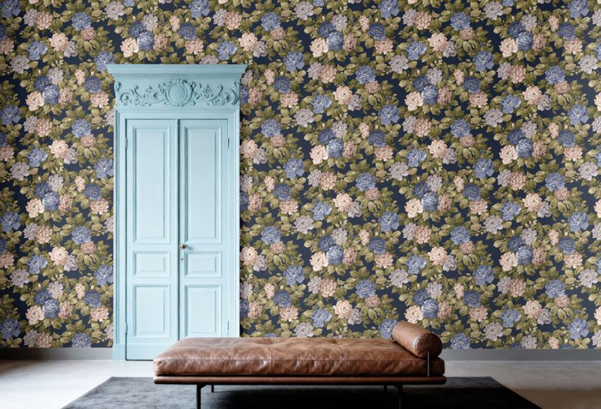 Floral wallpaper, blue, purple, 7717, Agora, Parato by Cristiana Masi