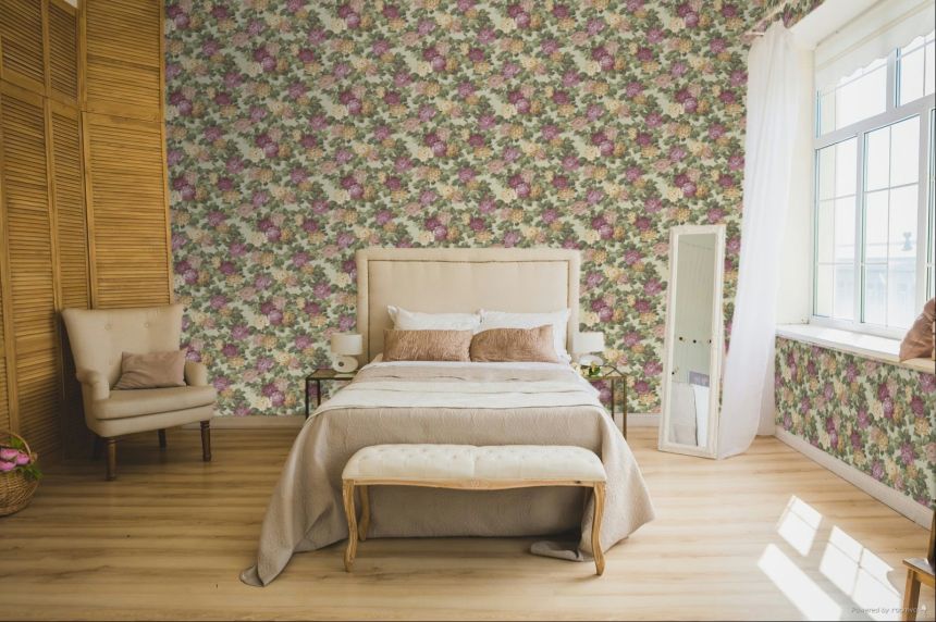 Floral wallpaper, green, beige, 7718, Agora, Parato by Cristiana Masi