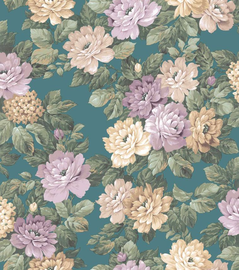 Floral wallpaper, green, purple, 7719, Agora, Parato by Cristiana Masi