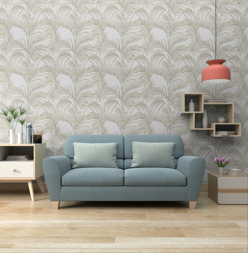 Luxury white wallpaper with palm leaves, 7730, Agora, Parato by Cristiana Masi