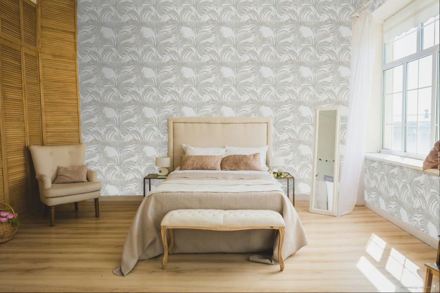 Luxury grey-silver wallpaper with palm leaves, 7737, Agora, Parato by Cristiana Masi