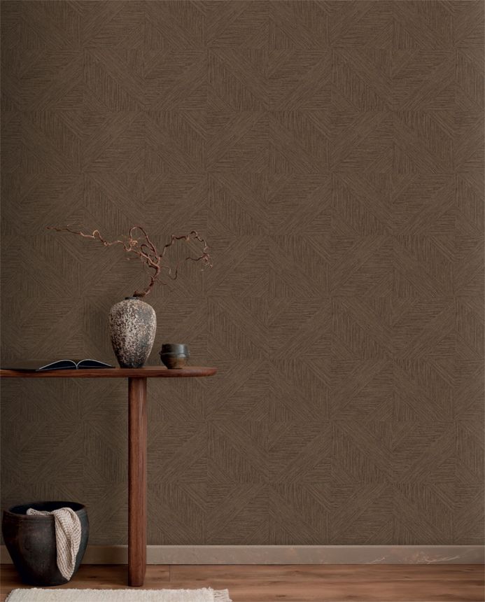 Wallpaper, Parquet Pattern, Mat Texture, Brown, Black, IM28012, Imani, Decoprint