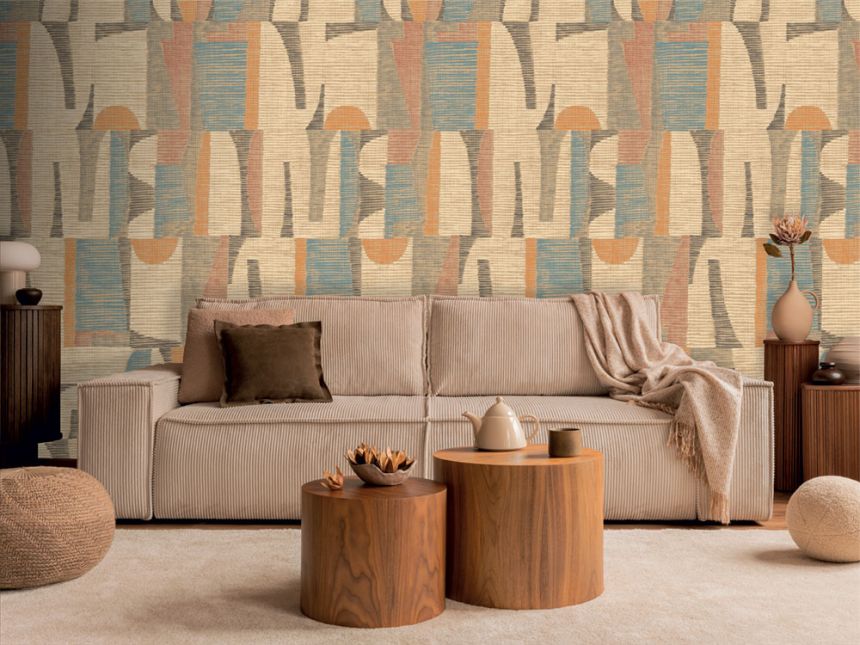 Geometric Mural Wallpaper, Beige, Grey, IMD28100, Imani, Decoprint
