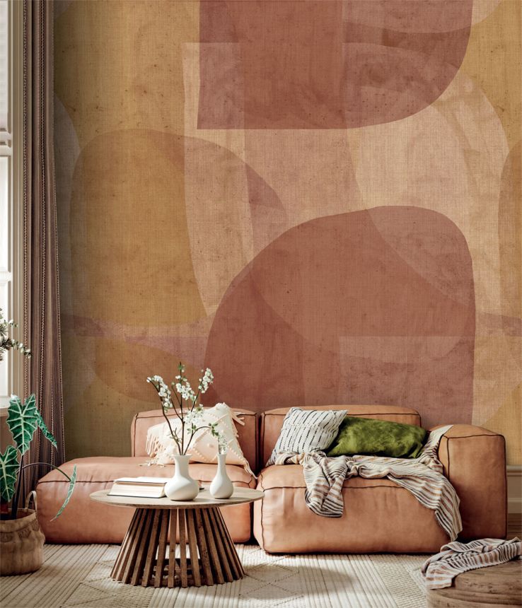 Geometric Mural Wallpaper, Brown, Red, IMD28132, Imani, Decoprint