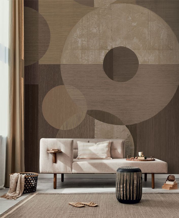 Geometric Mural Wallpaper, Yellow, Brown, IMD28140, Imani, Decoprint