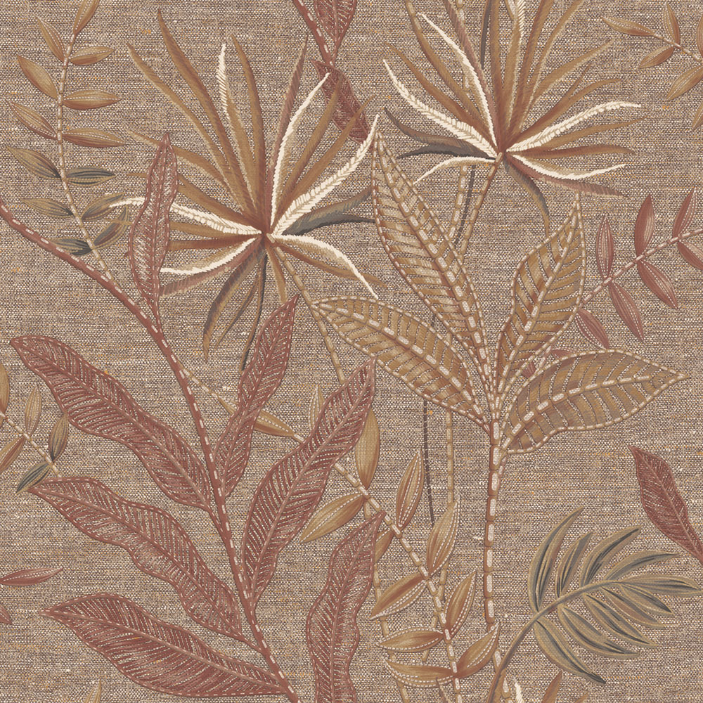 Wallpaper, Red, Brown, Fabric Effect, Leaves, TN29082, Terra Nova, Decoprint