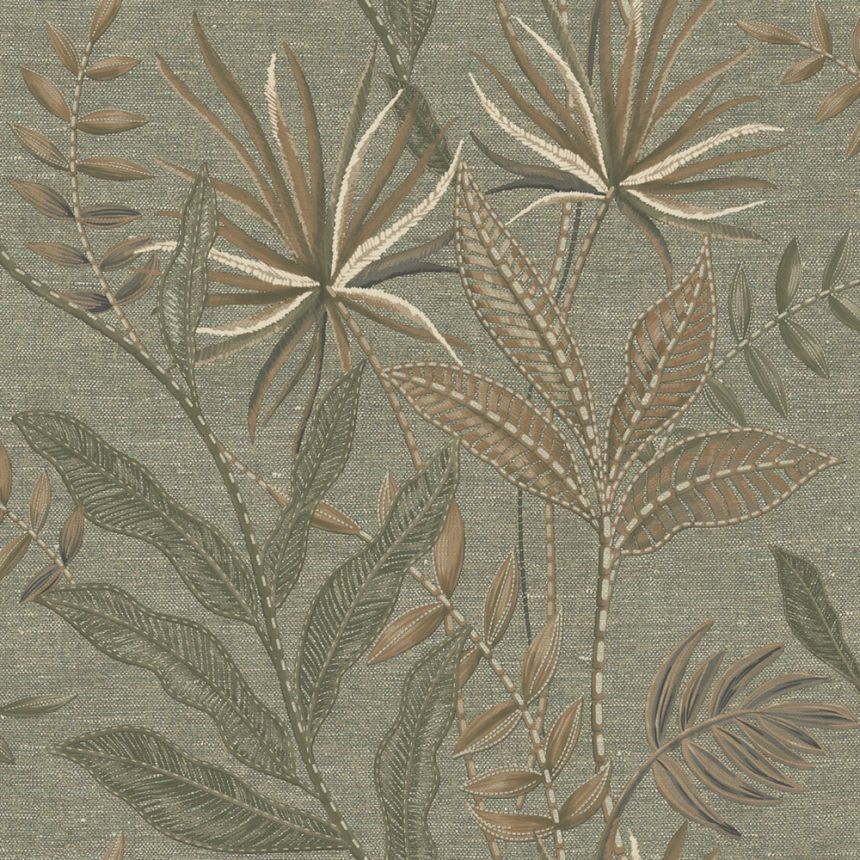 Wallpaper, Green, Brown, Fabric Effect, Leaves, TN29083, Terra Nova, Decoprint