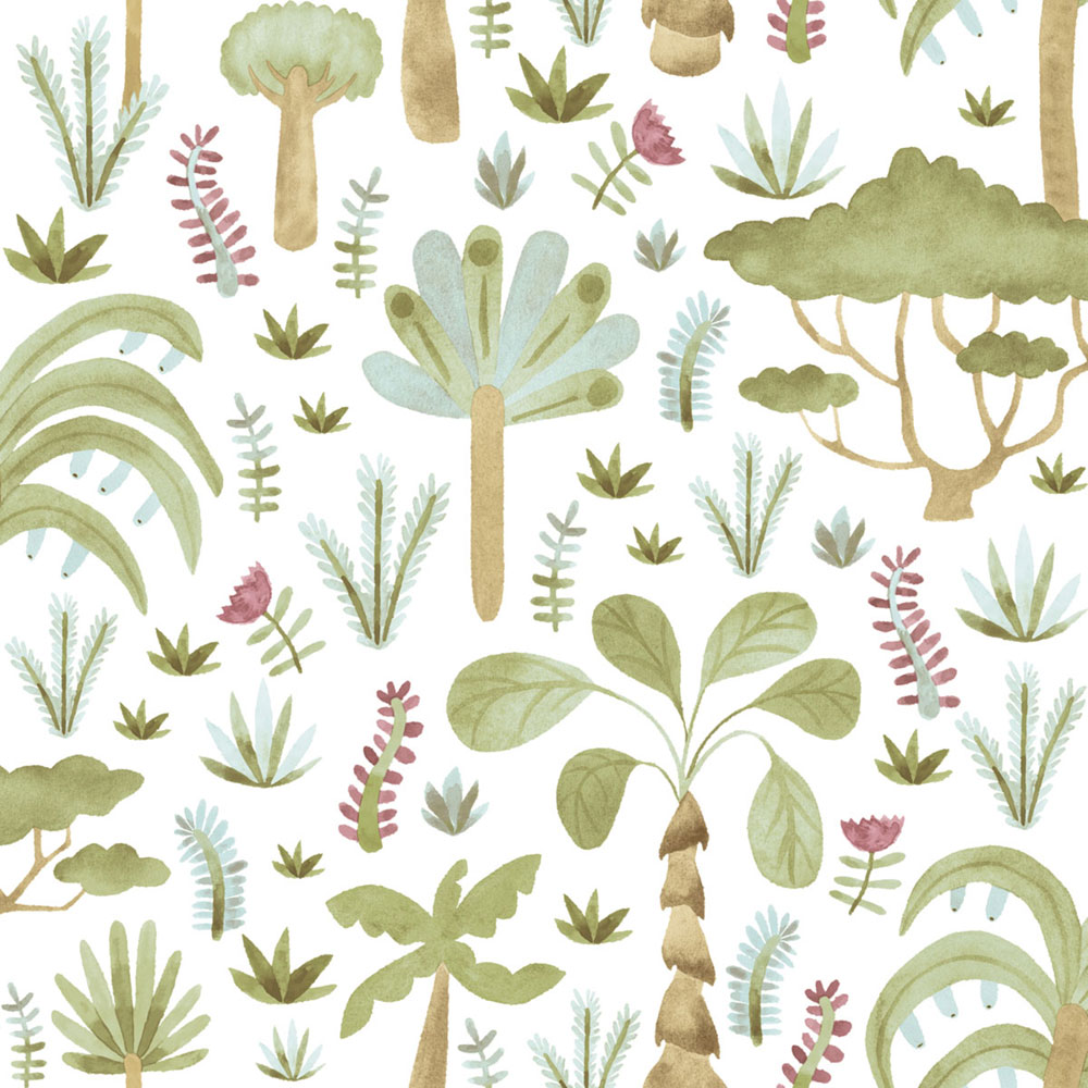 Children’s wallpaper, green, blue, tropical plants, 4420, Momi, Parato by Cristiana Masi