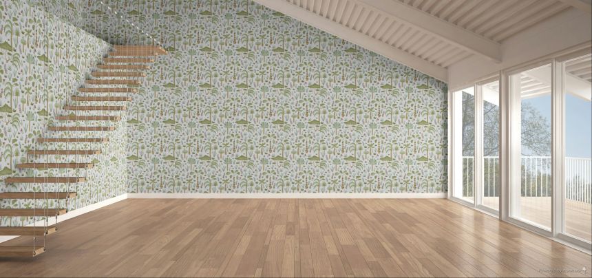 Children’s wallpaper, green, blue, tropical plants, 4420, Momi, Parato by Cristiana Masi