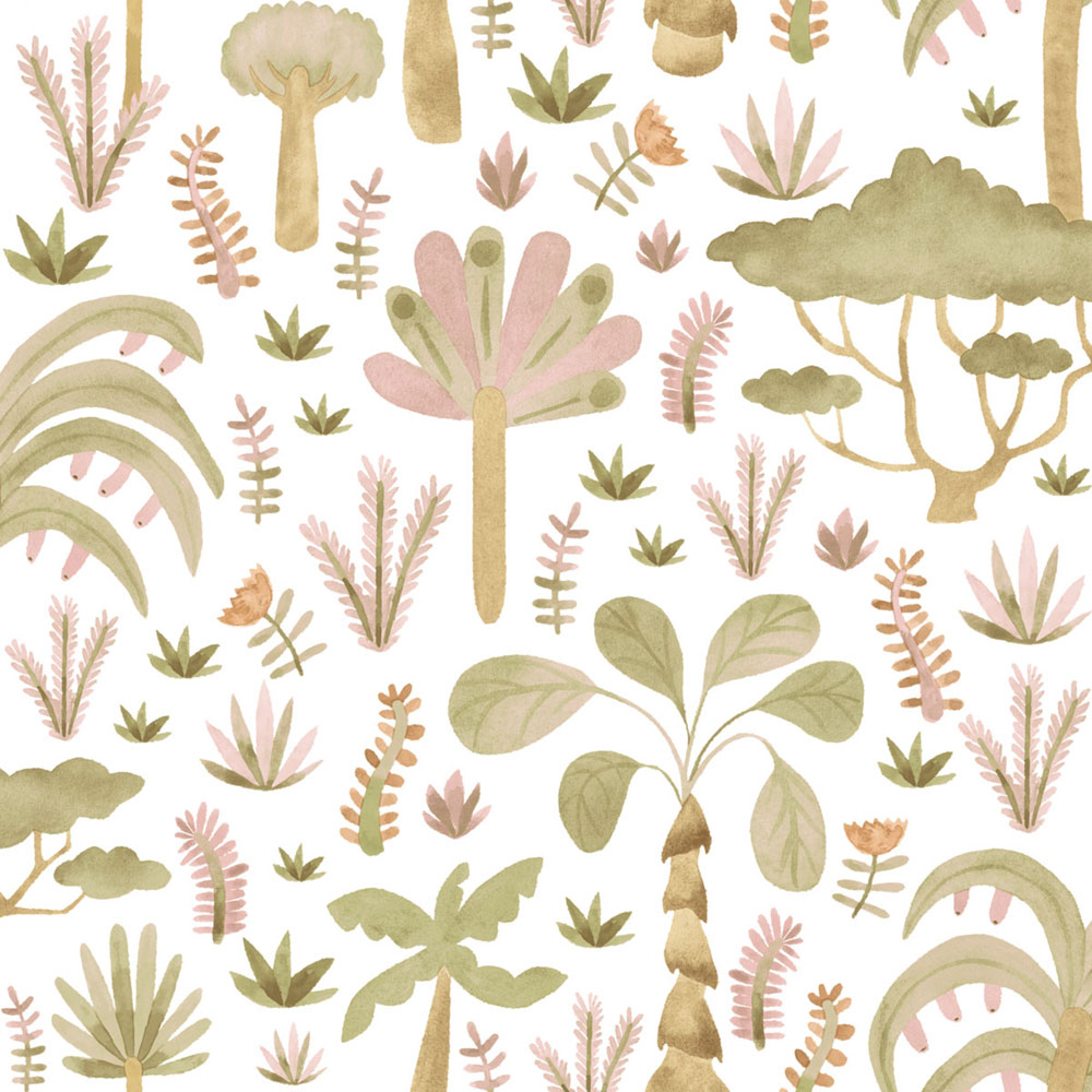 Children’s wallpaper, pink, green, tropical plants, 4423, Momi, Parato by Cristiana Masi