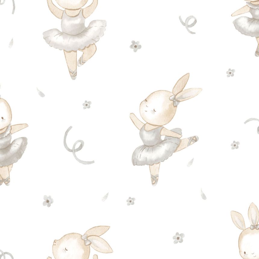 Children’s wallpaper, white, grey, bunnies, 4431, Momi, Parato by Cristiana Masi