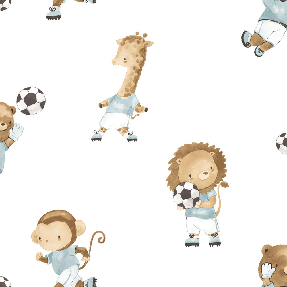 Children’s wallpaper, gold, beige, animals playing football, 4436, Momi, Parato by Cristiana Masi