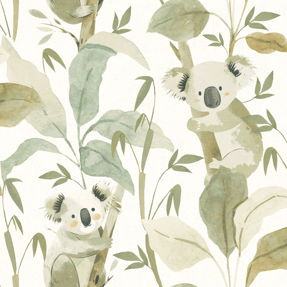 Children’s wallpaper, green, gold, koala bears and plants, 4439, Momi, Parato by Cristiana Masi