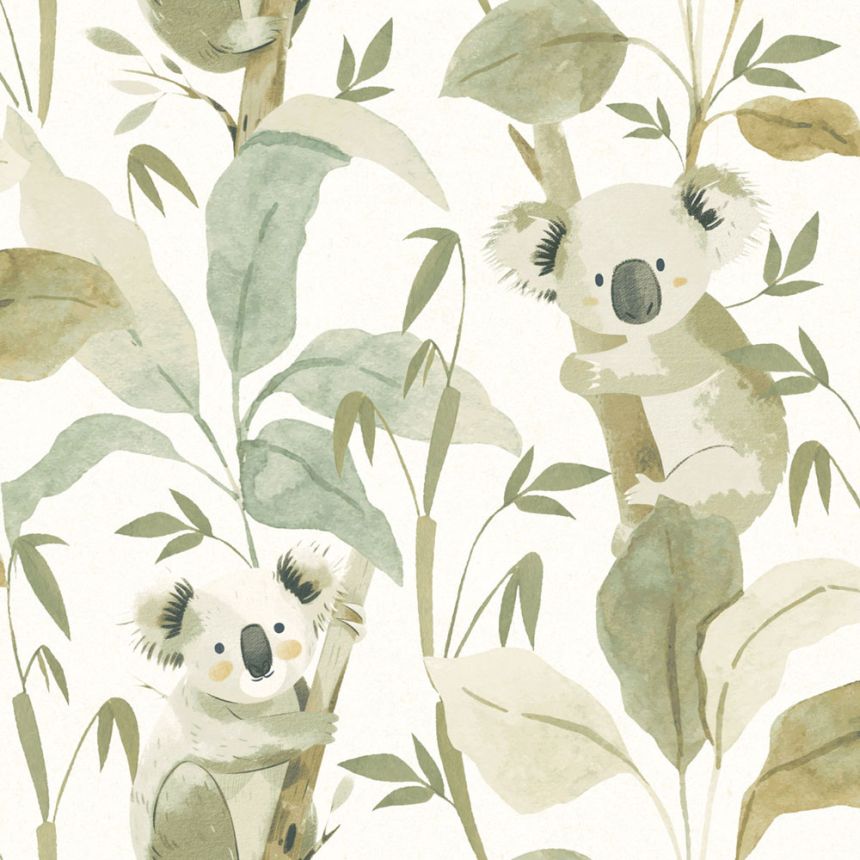 Children’s wallpaper, green, gold, koala bears and plants, 4439, Momi, Parato by Cristiana Masi