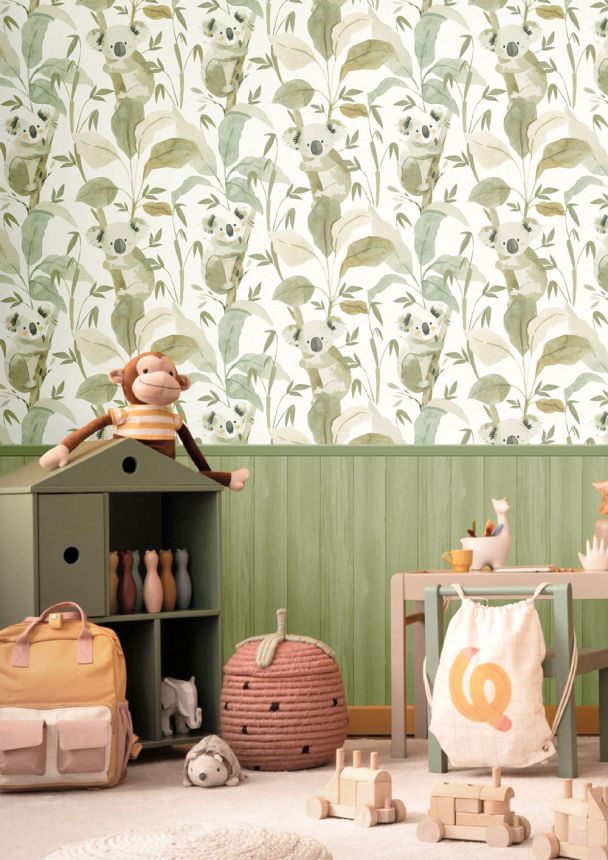 Children’s wallpaper, green, gold, koala bears and plants, 4439, Momi, Parato by Cristiana Masi