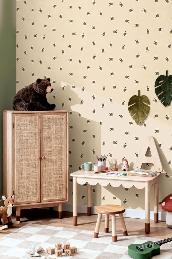 Children’s wallpaper, beige, brown, bees, 4448, Momi, Parato by Cristiana Masi