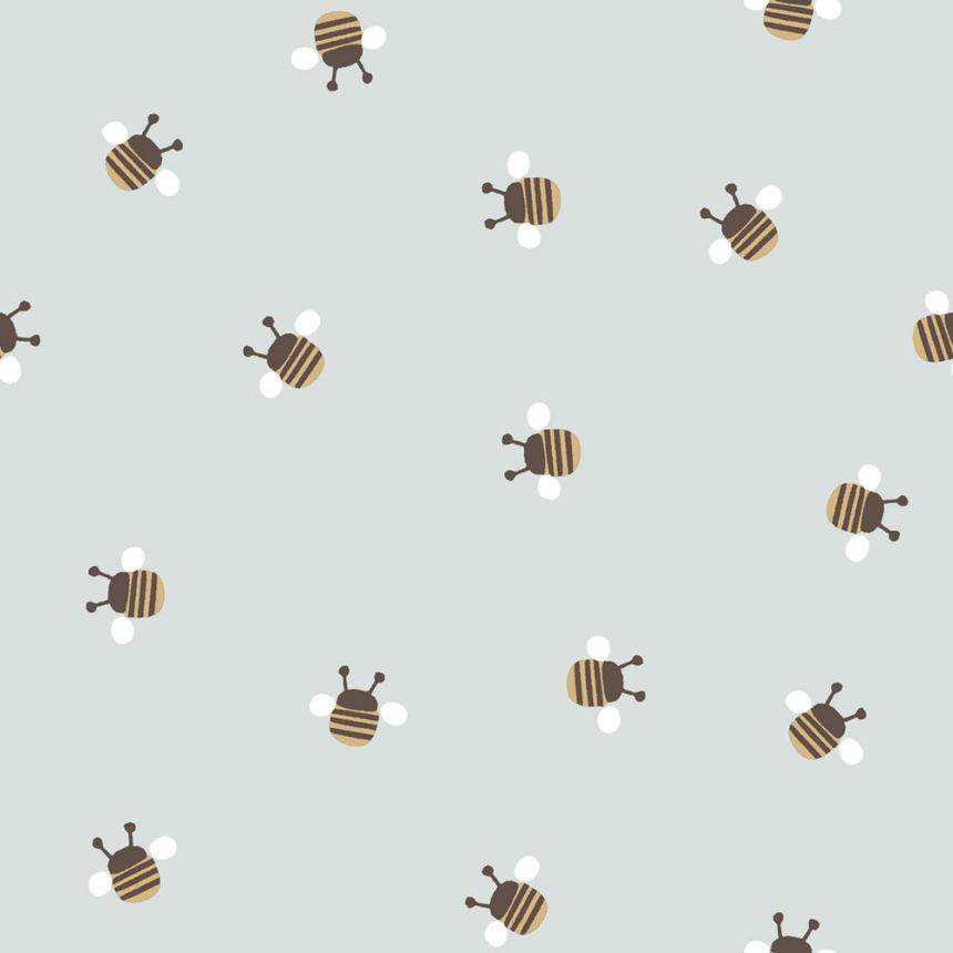 Children’s wallpaper, blue, brown, bees, 4449, Momi, Parato by Cristiana Masi