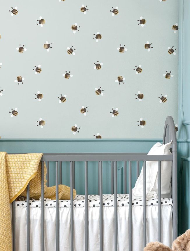 Children’s wallpaper, blue, brown, bees, 4449, Momi, Parato by Cristiana Masi