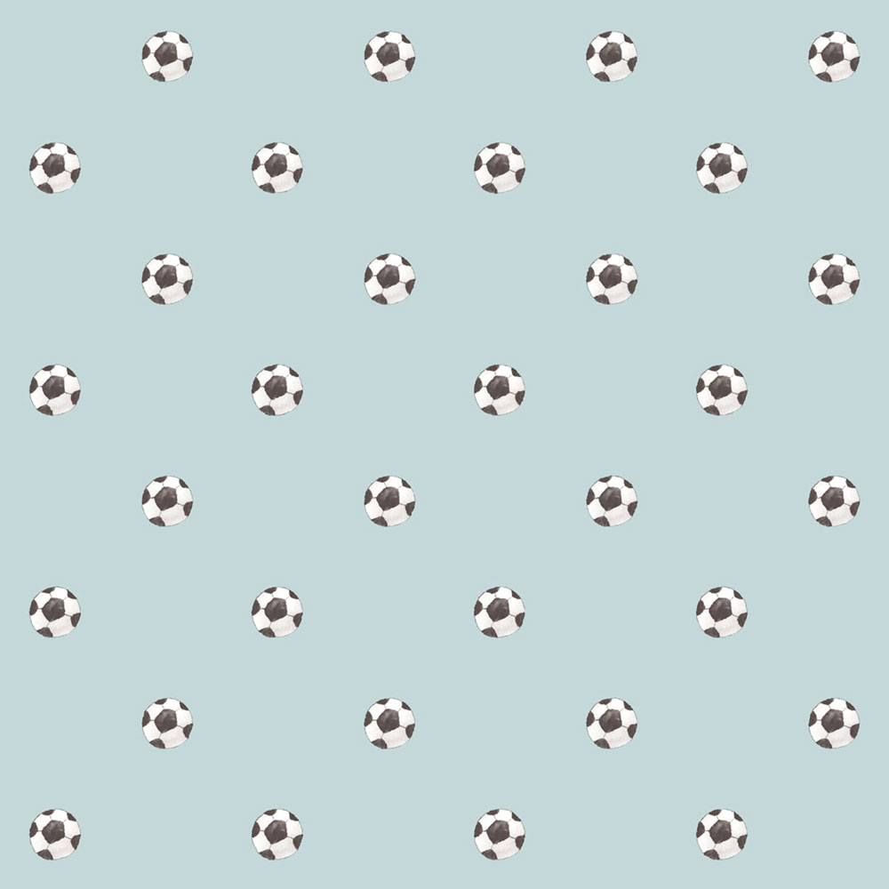 Children’s wallpaper, blue, black, footballs, 4454, Momi, Parato by Cristiana Masi