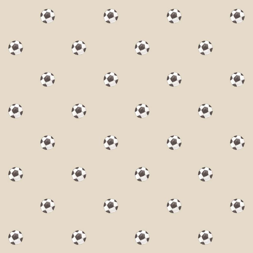 Children’s wallpaper, beige, black, footballs, 4455, Momi, Parato by Cristiana Masi