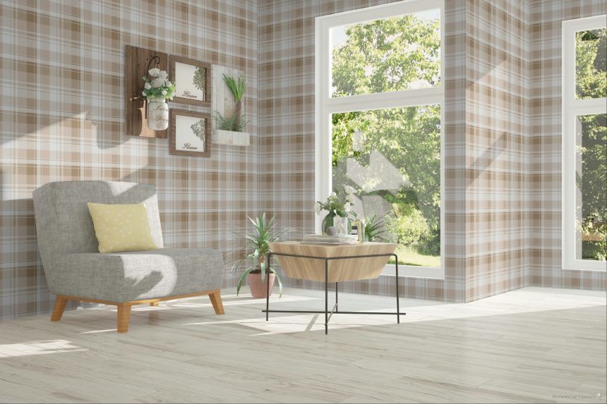 Wallpaper, brown, beige, check fabric imitation, 4491, Momi, Parato by Cristiana Masi