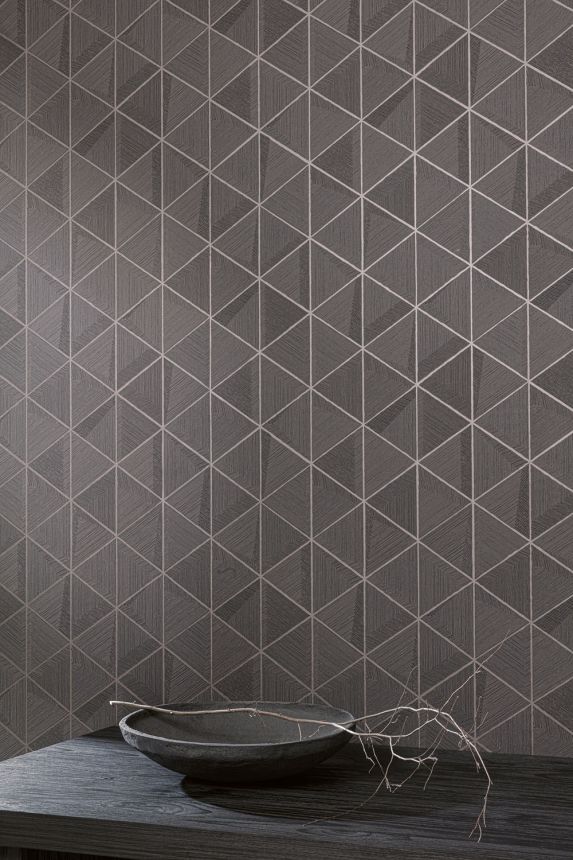 Wallpaper, black, brown, triangles, TRA101, Traces, Masureel