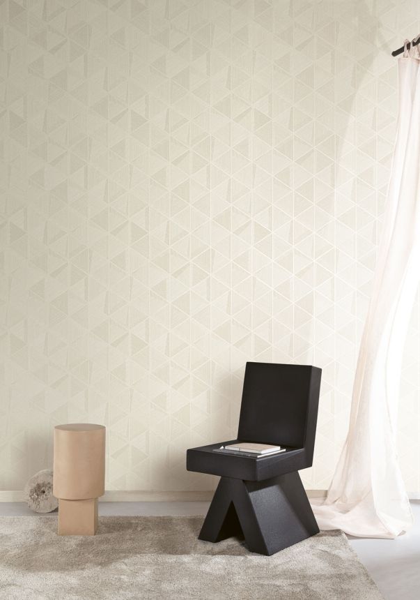 Wallpaper, beige, silver, triangles, TRA102, Traces, Masureel