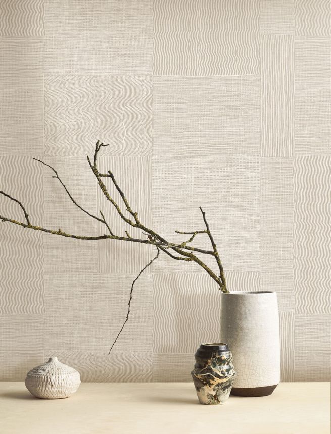 Wallpaper, beige, white, geometric pattern, TRA201, Traces, Masureel