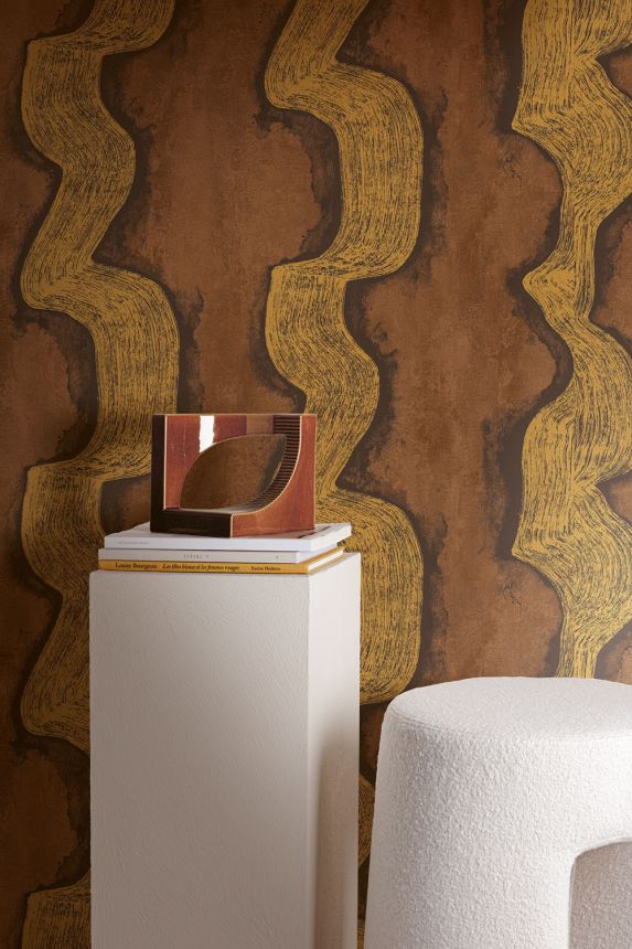 Mural wallpaper, gold, brown, waves, DGTRA302-260, Traces, Masureel
