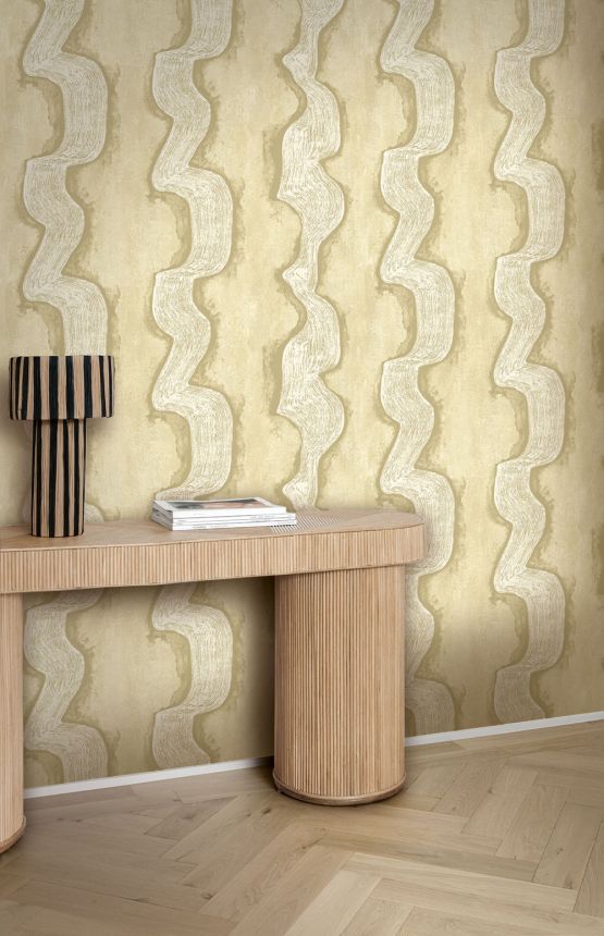 Mural wallpaper, gold, beige, waves, DGTRA303-300, Traces, Masureel