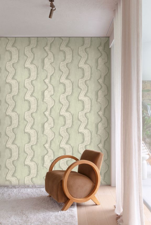 Mural wallpaper, green, white, waves, DGTRA304-260, Traces, Masureel