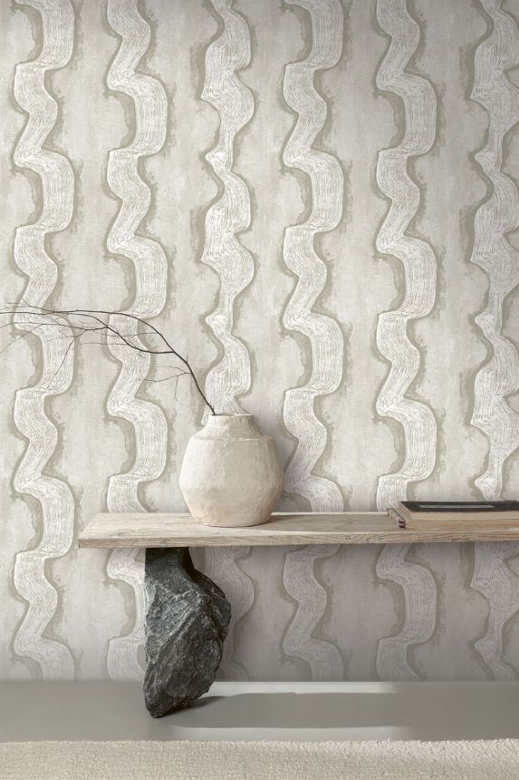 Mural wallpaper, grey, white, waves, DGTRA305-300, Traces, Masureel