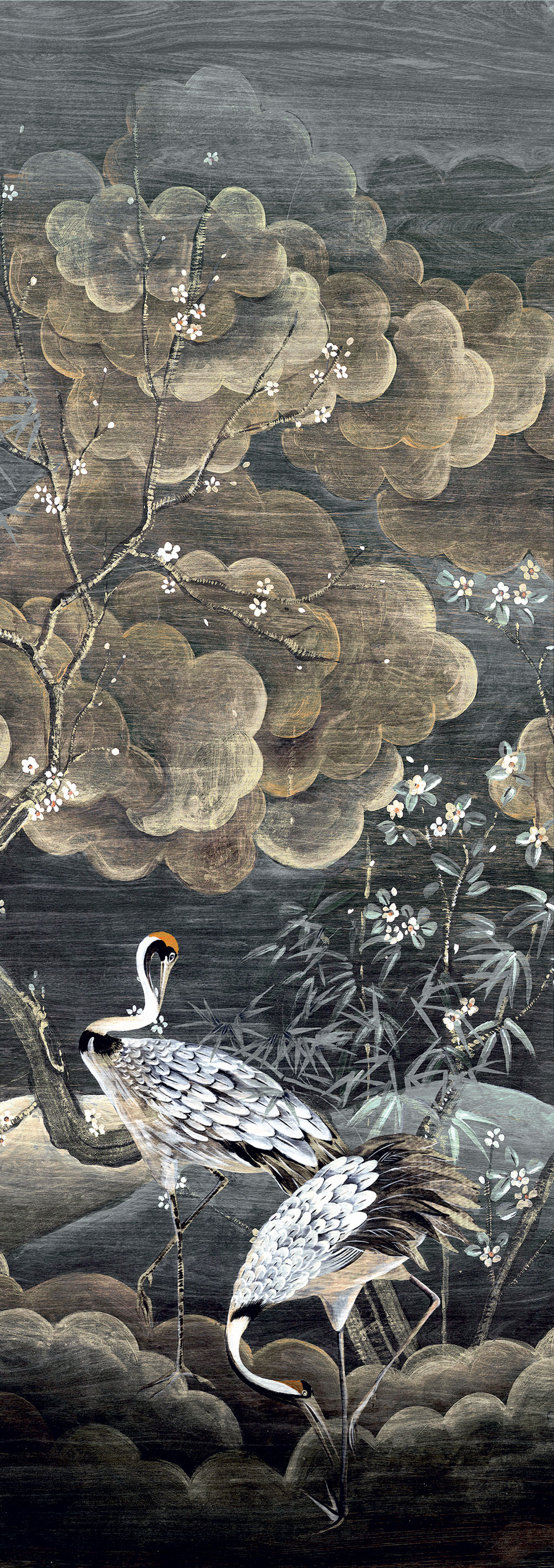 Mural wallpaper, black, grey, flying cranes, DGTRA4013-260, Traces, Masureel