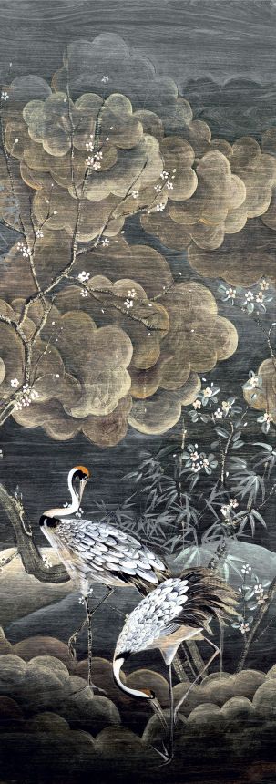 Mural wallpaper, black, grey, flying cranes, DGTRA4013-300, Traces, Masureel
