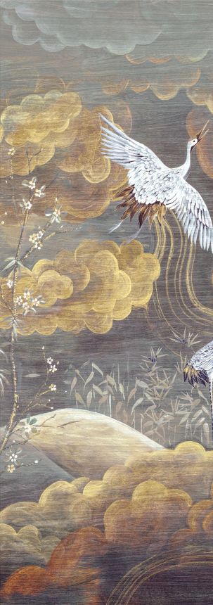 Mural wallpaper, grey, white, flying cranes, DGTRA4021-300, Traces, Masureel