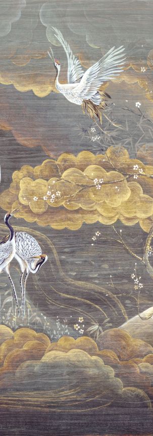 Mural wallpaper, grey, white, flying cranes, DGTRA4022-260, Traces, Masureel