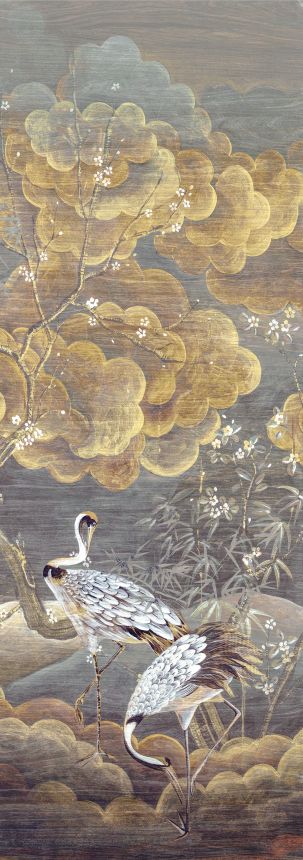 Mural wallpaper, grey, white, flying cranes, DGTRA4023-300, Traces, Masureel