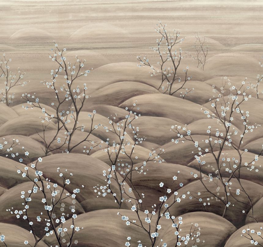 Mural wallpaper, beige, grey, flowering cherry blossom branches, DGTRA5011-260, Traces, Masureel