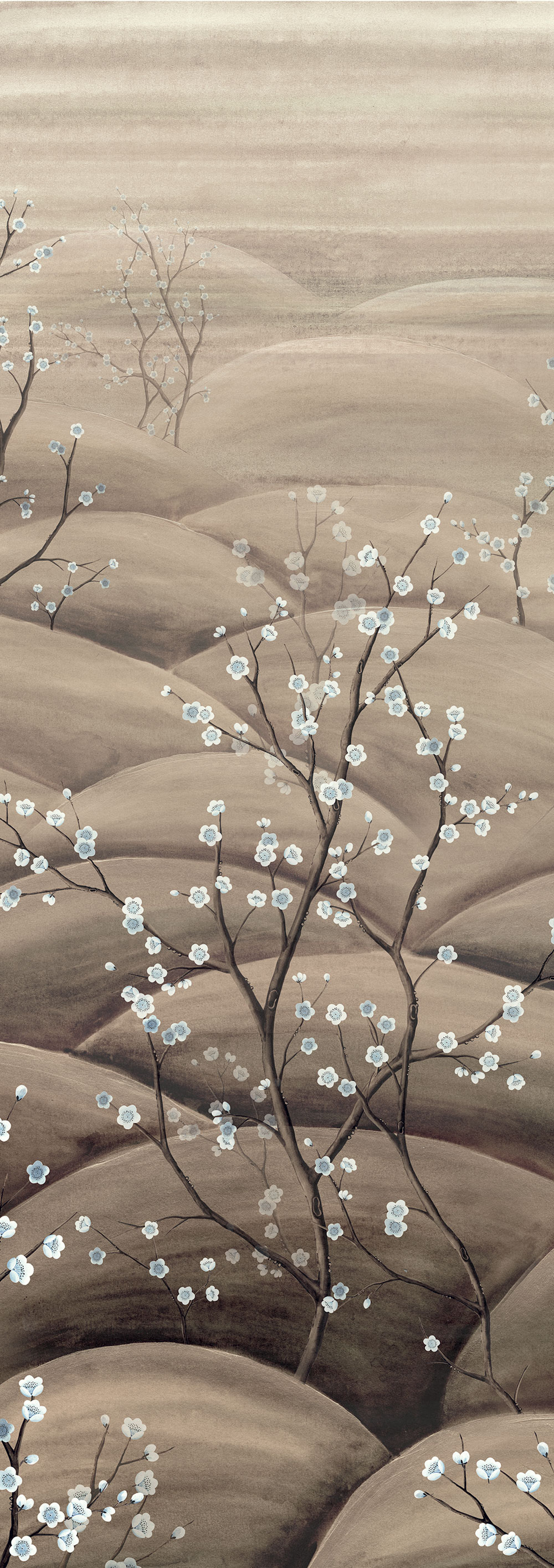 Mural wallpaper, beige, grey, flowering cherry blossom branches, DGTRA5013-260, Traces, Masureel