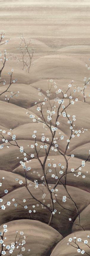 Mural wallpaper, beige, grey, flowering cherry blossom branches, DGTRA5013-260, Traces, Masureel
