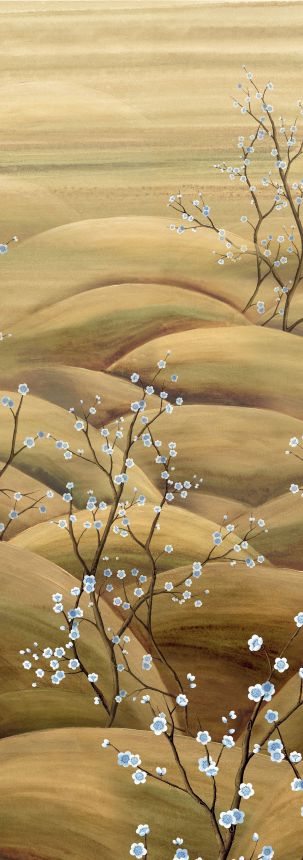 Mural wallpaper, blue, beige, flowering cherry blossom branches, DGTRA5022-300, Traces, Masureel