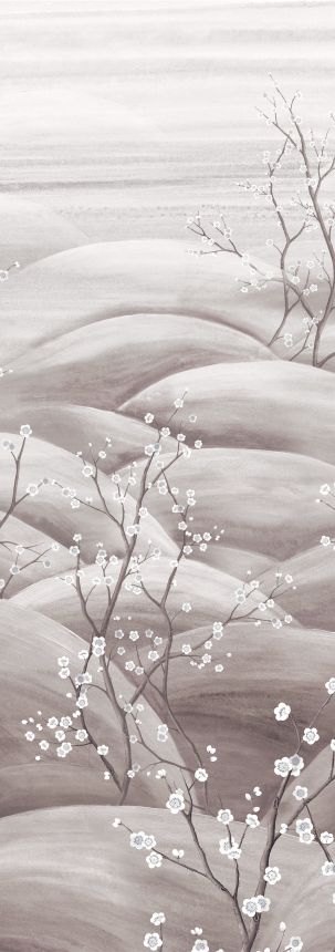 Mural wallpaper, grey, white, flowering cherry blossom branches, DGTRA5032-260, Traces, Masureel