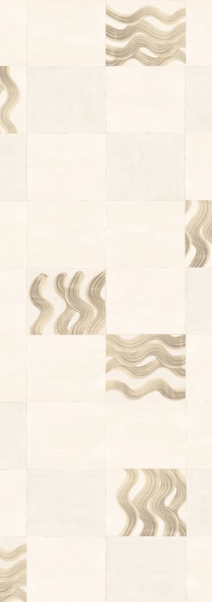 Mural wallpaper, beige, grey, waves in squares, DGTRA6012-300, Traces, Masureel