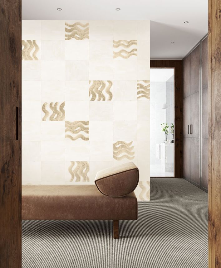 Mural wallpaper, beige, grey, waves in squares, DGTRA6013-260, Traces, Masureel