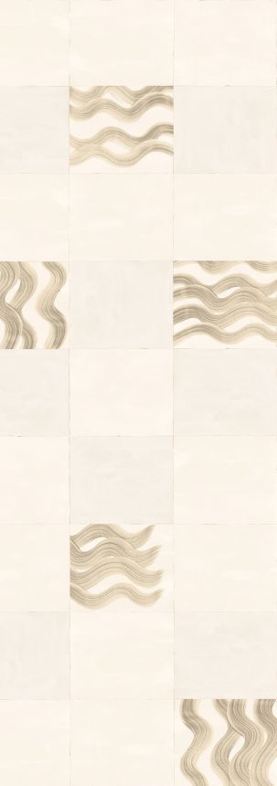 Mural wallpaper, beige, grey, waves in squares, DGTRA6013-300, Traces, Masureel