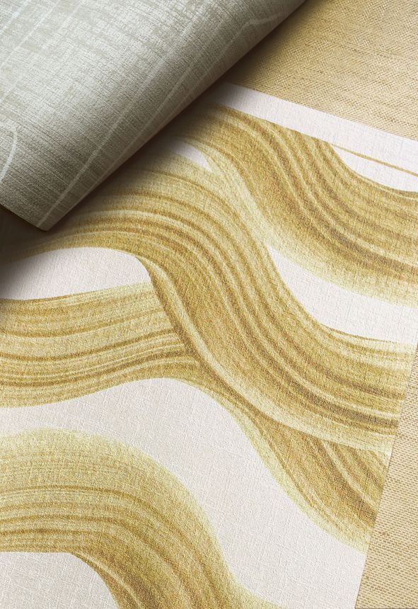 Mural wallpaper, beige, gold, waves in squares, DGTRA6021-260, Traces, Masureel