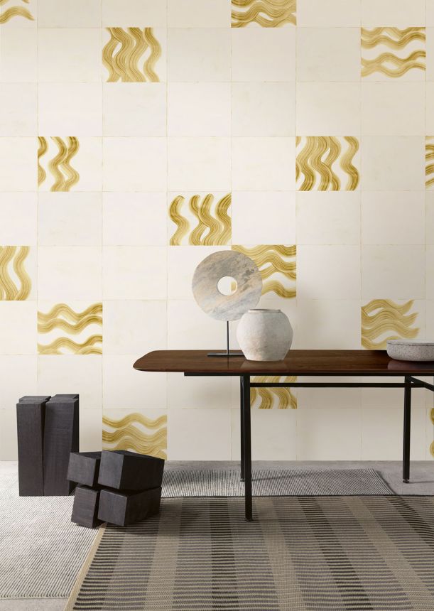 Mural wallpaper, beige, gold, waves in squares, DGTRA6021-300, Traces, Masureel