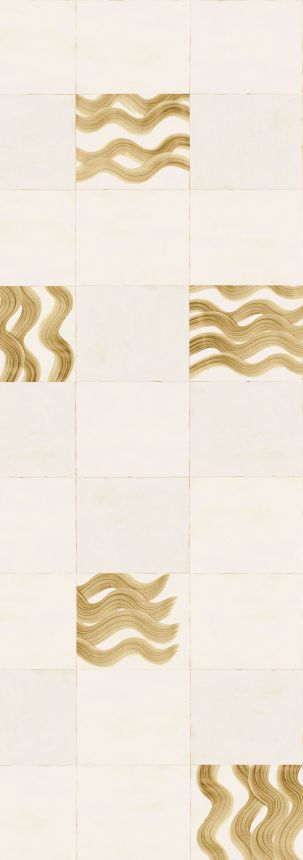 Mural wallpaper, beige, gold, waves in squares, DGTRA6023-260, Traces, Masureel