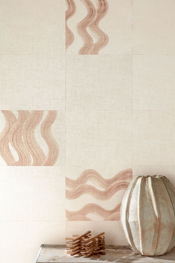Mural wallpaper, pink, brown, waves in squares, DGTRA6031-300, Traces, Masureel