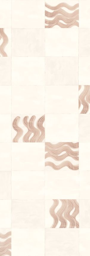 Mural wallpaper, pink, brown, waves in squares, DGTRA6032-300, Traces, Masureel